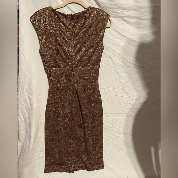 SOLD!  Sz 8 Ralph Lauren Golden Shimmer Textured Ruched Midi Dress - Picture 11 of 14